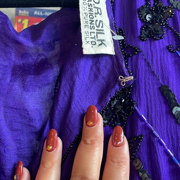 PURE SILK INDIGO EMBELLISHED TOP - Picture 8 of 13